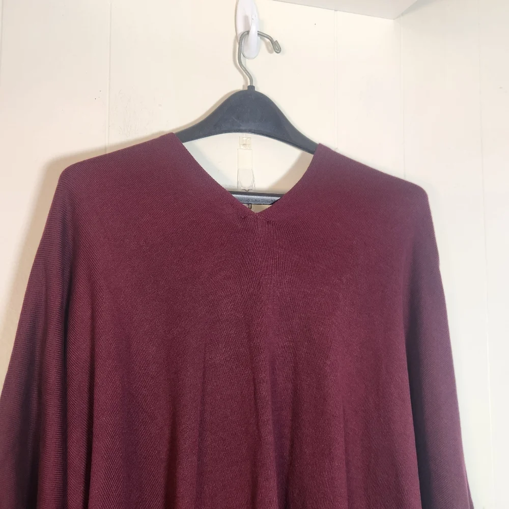 Chicos Monrovia Lace-up Fringe Poncho Shrug One Size Maroon Burgundy - Picture 8 of 14